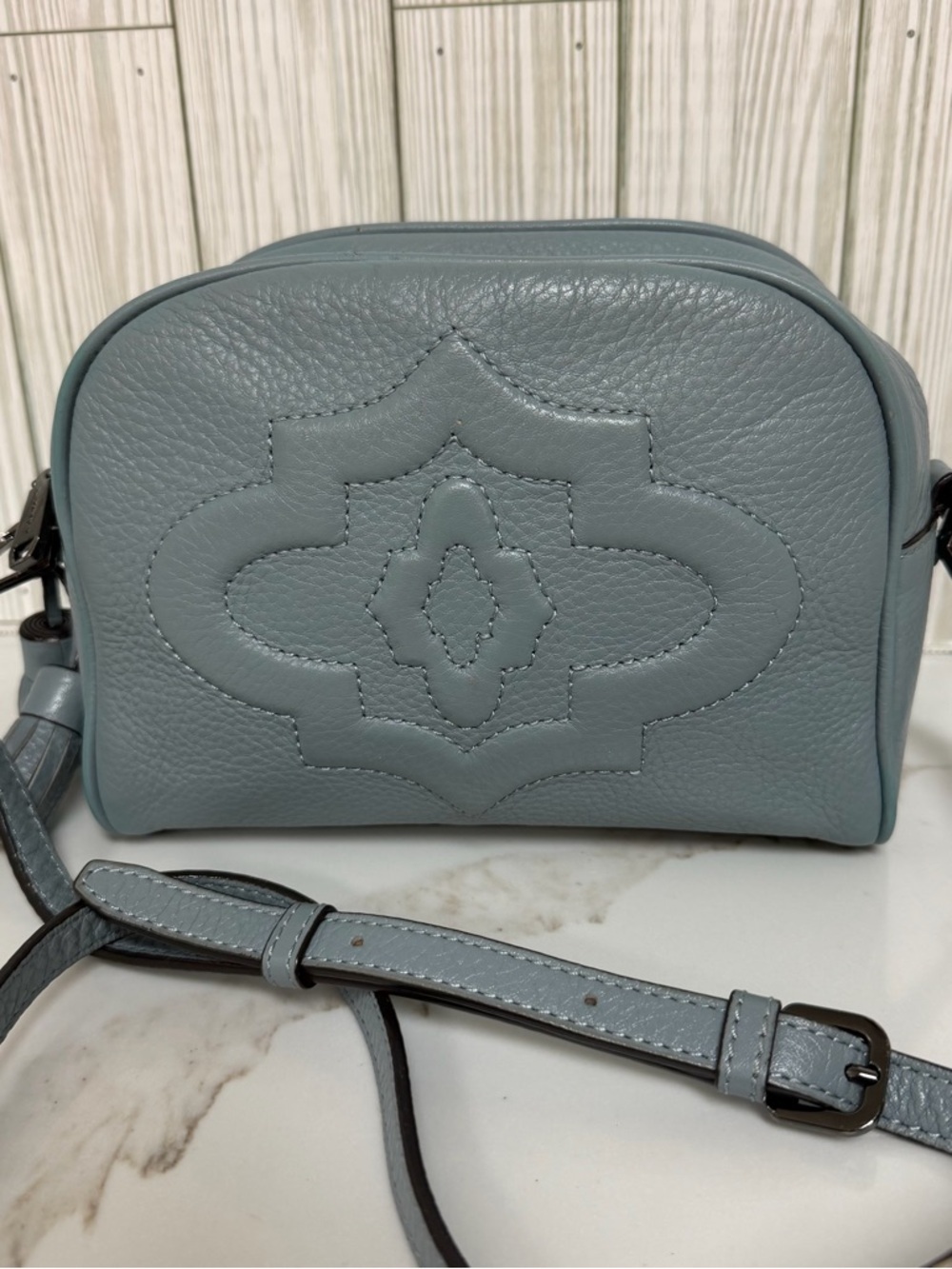 Oryany Light Blue Pebbled Leather Crossbody Bag - Picture 2 of 12